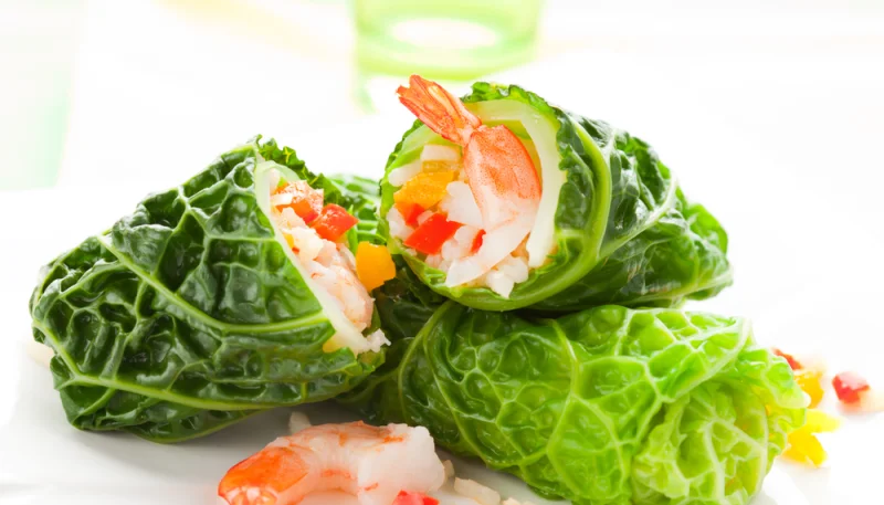 Fagottini di verza e gamberetti