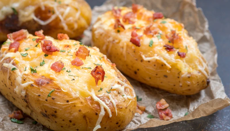 Patate al cartoccio con pancetta e mozzarella