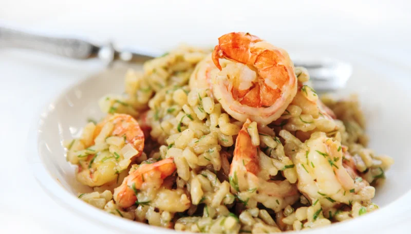 Risotto con scampi e pancetta