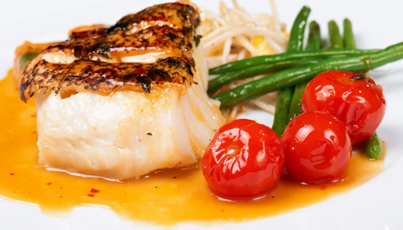 Filetto di pesce persico cotto a bassa temperatura