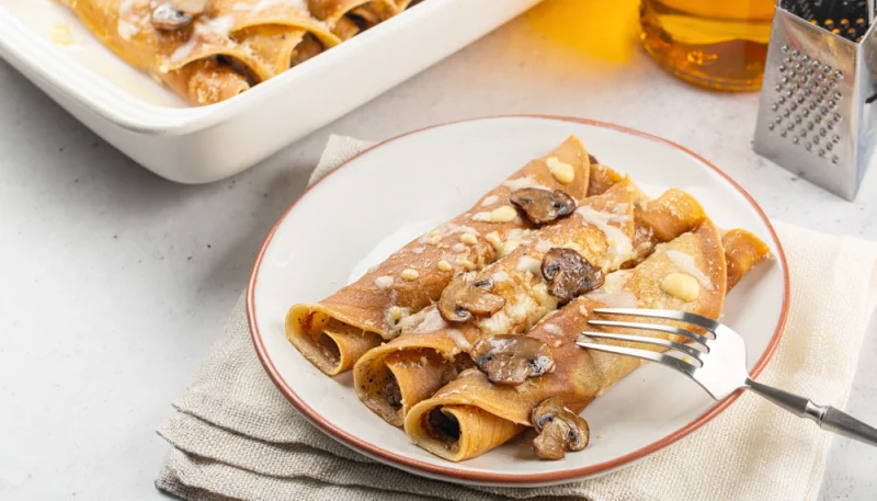 Crêpes con ricotta e champignon