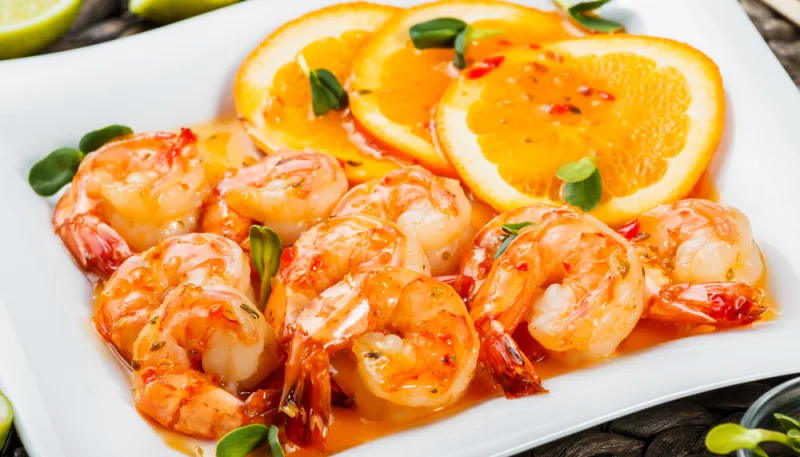 Gamberetti con salsa all'arancia