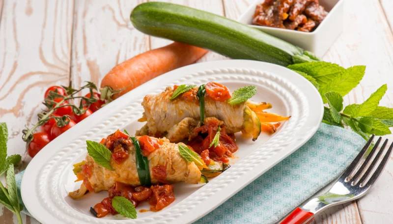 Bombette al forno con tacchino e pomodori