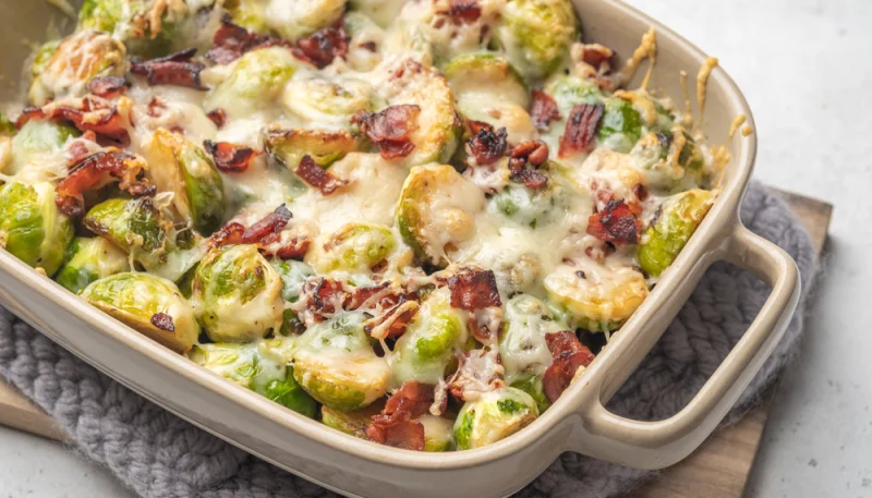 Cavoletti di Bruxelles al forno con speck e gorgonzola