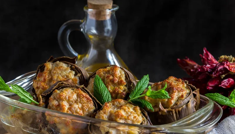 Carciofi ripieni con prosciutto e scamorza affumicata