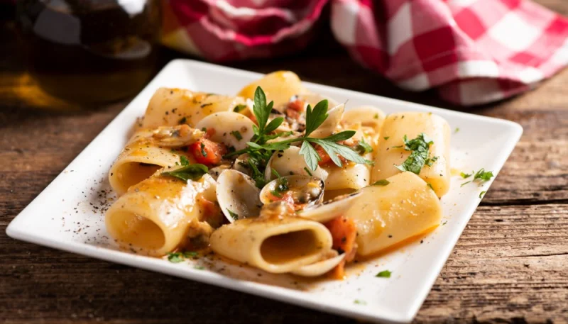 Pasta con vongole e crema di patate