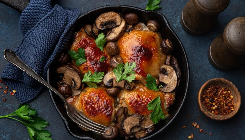 Cosce di pollo al forno con funghi