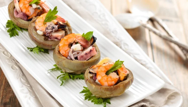 Cestini di carciofi con gamberetti